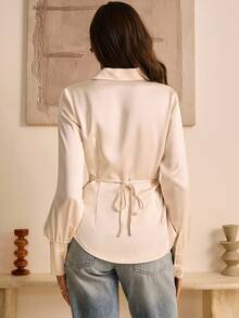 Bluhae Damen elegantes minimalistisches Hemd mit hohem Kragen und Langarm, Herbst 2025