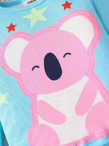 SHEIN 2pcs Baby Girls' Cute Rainbow Star & Bear Print Long Sleeve Bodysuit And Pants Pajamas Set - Blue - View 5