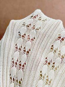 Chiquease New Flare Sleeve Frill Trim Fitted Maxi Sweater Dress, Elegant European Style, Stretchy, Suitable For Spring & Autumn - White - View 7