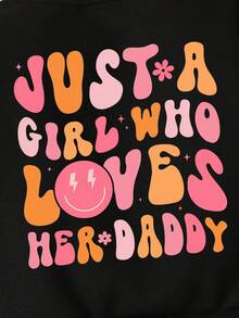 SHEIN Playful Pals Baby Girls' Casual Fashionable Colorful Gradient Letter, Flower, Face, Funny Slogan Graphic Print Crew Neck Sweatshirt, Black Hoodie For Autumn Baby Girl Clothes Baby Girl Loves Daddy Sweatshirt Long Sleeve Baby Girl Baby Girl Graphic Shirt Baby Girl Sweatshirt Fall Winter