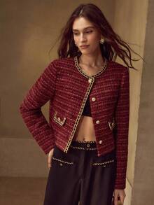 MOTF PREMIUM TWEED CONTRAST TRIM JACKET - Red - View 5