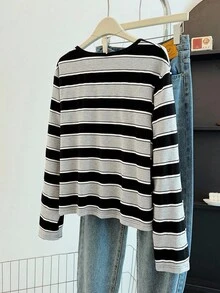 GlowEve CURVE Plus Size Knit Striped Open Front Cardigan, Casual & Comfortable Loose Fit Everyday Wear - Multicolor - View 2