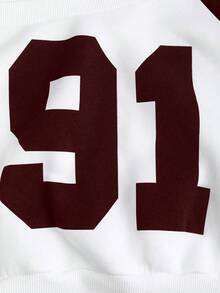 StreetHx Áo nỉ tay raglan in họa tiết số phong cách đại học màu tương phản dành cho nữ, mùa thu - Màu Đỏ Sâu - Xem 4