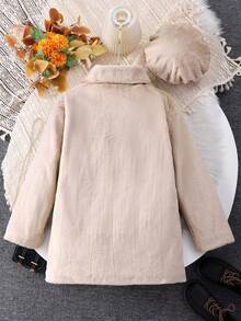 1pc Girls Fluffy Coat With Waist Belt, Bow Decor And Beret Hat, Sweet & Cute Plush Coat Suitable For Autumn/Winter Fall