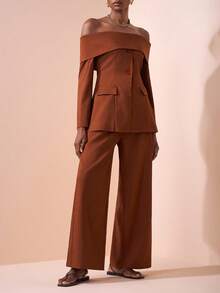 Zivah Hàng mới về mùa hè và thu 2025, Thích hợp cho tiệc sinh nhật, Trở lại trường, Phong cách trường học, Trang phục hàng ngày, Thường ngày, Du lịch du thuyền, Bãi biển, Tắm nắng, Trang phục dạo phố, Thanh lịch, Đi làm, Trang phục công sở thường ngày, Dự tiệc, Áo dài tay trễ vai có túi cài nút, Kết hợp với quần ống rộng, Chất liệu sợi tre màu nâu, Bộ 2 món cho nữ, Trang phục mùa thu - màu nâu - Xem 5