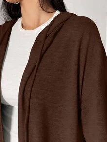 Al Najma Áo Abaya dài có mũ trùm đầu, dây rút, màu trơn, dành cho nữ, thích hợp cho mùa xuân và mùa thu, áo Abaya dài kiểu Hồi giáo thoải mái, áo cardigan dài màu nâu cho mặc hàng ngày/đi học/du lịch. - Màu nâu Sô-cô-la - Xem 8