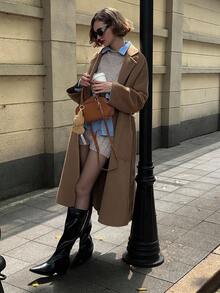 Briarwyn Einfarbiger Taillengürtel, eleganter Pendler-Mantel mit doppelseitiger Wolle, Langarm-Stil für Damen im Herbst und Winter, Lässig-Outfits für Damen, Business-Casual - Kastanienbraun - Übersicht 9