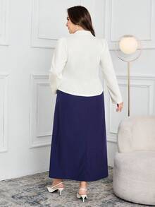 Modelyn 大码女式秋季贴花装饰泡泡袖夹克和吊带裙优雅套装 - 彩色 - 查看 2