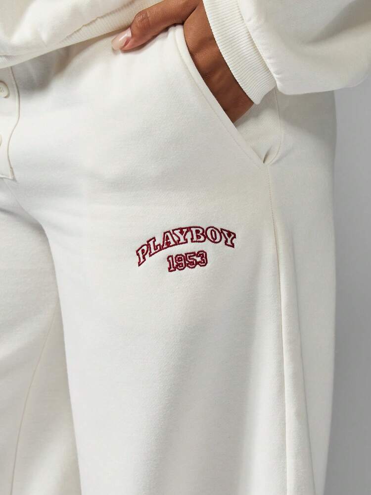 Missguided x Playboy Oversized Cuffed Joggers With Brand Logo Print Relaxed Fit Sweatpants