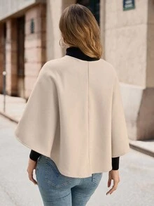 EMERY ROSE 女式纯色休闲斗篷夹克，秋冬季 - 卡其色 - 查看 2