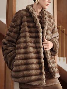 Uhlyne Women's Colorblock Faux Fur Fashion Street Style Fuzzy Jacket - Grey - View 1
