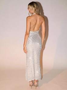 Glamine Women's Off White Backless Draped Neck Vintage Floral Summer 70s Retro Party Dress,Elegant Slim-Fit Autumn Clothing,Halloween Christmas Costume - Apricot - View 3