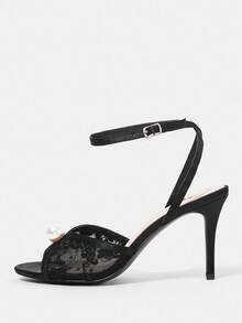 CUCCOO HITCHD Giày cao gót hở mũi ren lưới màu đen thanh lịch dự tiệc cưới cho nữ - màu đen - Xem 7