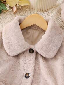 1pc Girls Fluffy Coat With Waist Belt, Bow Decor And Beret Hat, Sweet & Cute Plush Coat Suitable For Autumn/Winter Fall