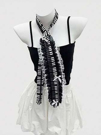 1pc Y2K Punk Style Monochrome Lace Patchwork Piano Music Fashion Minimalist Tie, Suitable For Academia, Casual Wear, JK, Lolita, Anime, Grunge