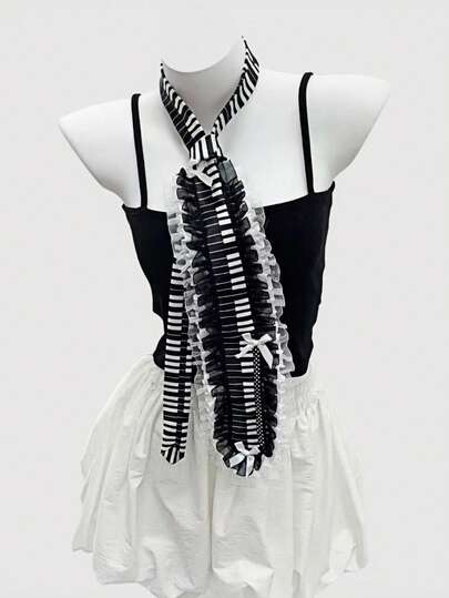 1 pièce Cravate de style punk Y2K, patchwork de dentelle monochrome avec motif musical, style mode minimaliste. Convient pour l'académie, le port casual, JK, Lolita, Anime, Grunge