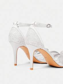 CUCCOO HITCHD White Pointed Toe Stiletto Heel Lace Mesh Pearl Elegant Wedding Party Women's High Heel Sandals For Christmas - White - View 10