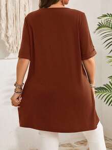 EMERY ROSE Áo thun dài tay màu xanh ô liu cỡ lớn dành cho nữ, đầu xuân - Rỉ Nâu - Xem 2