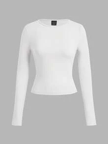 SHEIN EZwear 女士休闲圆领修身长袖T恤3件套，深粉色、浅粉色、白色，适合秋冬季