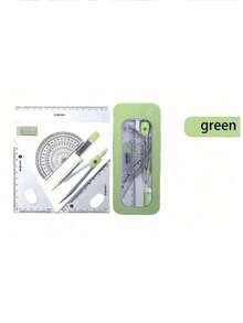 1 套极具吸引力的圆规尺子套装三角尺测试尺多功能尺子金属配件套装。