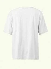 Flirla Los Angeles California Inspired Women Loose Fit Round Neck Casual Letter Graphic Print Plus Size T-Shirt - White - View 2