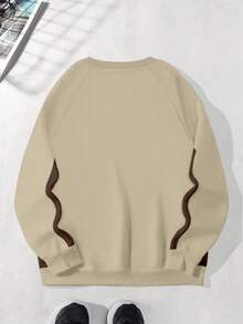 Manfinity Roghcode 男士休闲字母印花圆领插肩袖宽松套头衫，秋季 - 杏色 - 查看 3