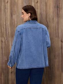 EMERY ROSE Chaqueta de mezclilla con encaje para mujer de talla grande - Lavado ligero - Ver 2