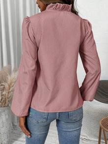 EMERY ROSE Women's Casual Shirt With Ruffle V-Neck And Lantern Sleeves