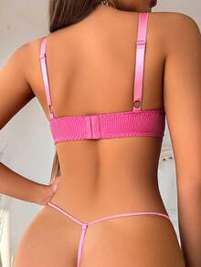 SHEIN 女士优雅纯色蕾丝拼布钢圈文胸 - 玫瑰紅 - 查看 2