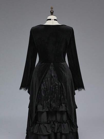 Goth Top femme en patchwork de dentelle gothique et velours