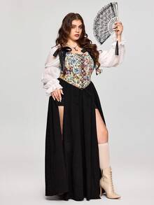 ROMWE EDITION Váy ôm sát phong cách cung điện cổ điển cỡ lớn - màu đen - Xem 12