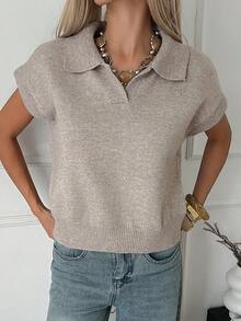 Livesso Áo khoác cardigan dệt kim rộng không tay cho nữ, mùa hè - Cà phê nâu - Xem 3