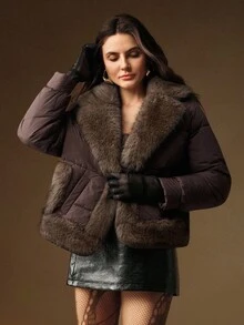 Anewsta Women's Loose Cotton Padded Jacket With Fluffy Long Fur Autumn/Winter Coat