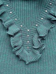 Sunspun Autumn/Winter Fashion Ruffled Collar Beaded Decor Pullover Sweater - Mint Green - View 7