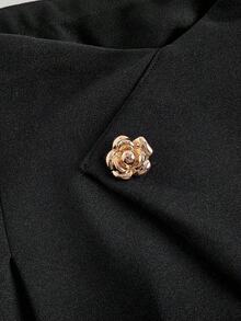 SHEIN MOD 女式黑色阔腿西装裤，正面中央金属纽扣装饰，侧面有褶饰 - 黑色 - 查看 4