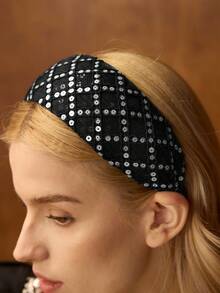 MOTF PREMIUM SCHWARZES MESH-PAILLETTEN BREITES HAARBAND - Schwarz - Übersicht 7