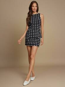 WESTFADE Black And White Polka Dot 100% Cotton Poplin Bow Tie Back Cut Out Sleeveless Top & High Waist Mini Skirt Women 2 Pieces Set,Autumn,Classy,Tea Party - Multicolor - View 4