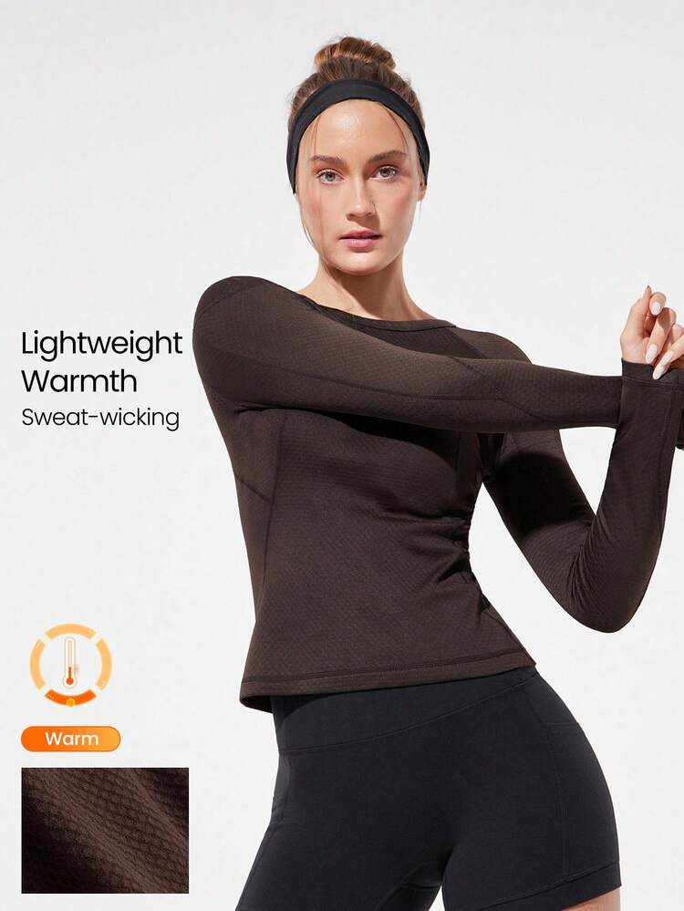 Listo, Conjunto, Ganar - Cómoda y cálida parte superior de punto de manga larga con logotipo reflectante y agujeros para los pulgares, ideal para correr, trotar, senderismo, gimnasio y actividades diarias