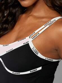 Missguided x Playboy Christmas Bodycon Mini Dress With Logo Elastic Straps - Black - View 6