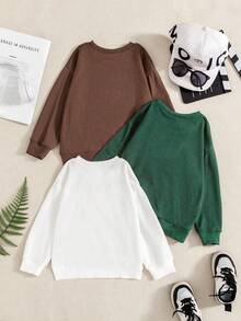 SHEIN Playful Pals Bộ 3 món/Bộ áo nỉ cổ tròn tay ngắn họa tiết da báo và trái tim phong cách thường ngày cho bé gái, dễ thương, phối đồ thời trang, phù hợp đi học, mùa thu/đông - Nhiều màu - Xem 2