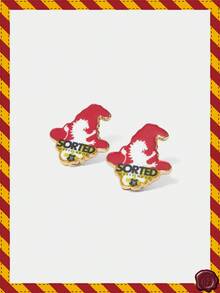 HARRY POTTER X SHEIN 1 Pair Lion Pattern Wizard Hat Shaped Fashion Stud Earrings - Burgundy - View 2
