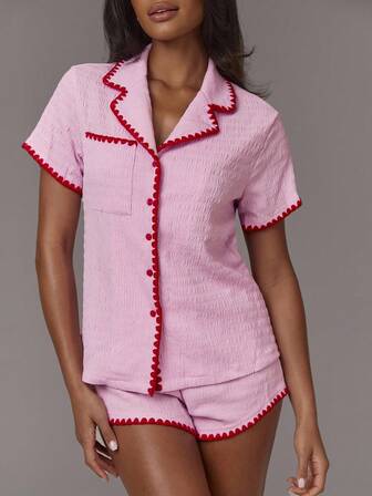 Athîral 女士花卉裝飾單排釦短袖上衣和短褲休閒套裝