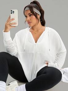 Rhythm Era Plus Size Women Casual Loose Fit Long Sleeve Zip-Up Sports Jacket Plus Size Running Jacket Plus Size Zip Up Hoodie