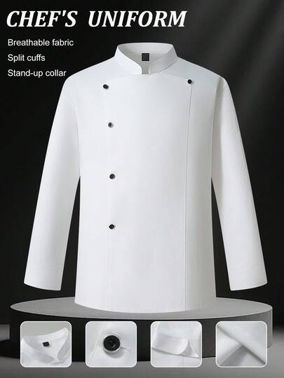 Manfinity Homme 男式纯色长袖纽扣设计立领厨师衬衫