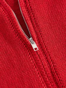 SHEIN MOD Cárdigan de punto con cremallera delantera abierta, manga larga y decoración de lazo rojo, talla grande