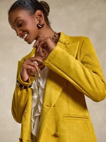 Bóhologie Conjunto de blazer y pantalón de pierna ancha de terciopelo amarillo mostaza - Mostaza Amarilla - Ver 4