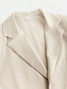 SHEIN 2pcs/Set Teen Boys Casual Suit Set, Gentleman Style Streetwear Punk Rock School Outfit, Suitable For Spring/Summer Occasions,Ensemble Hiver,Winter Clothing,Fall Outfits,Fall Clothing,All Clothes For Kids - Apricot - View 3