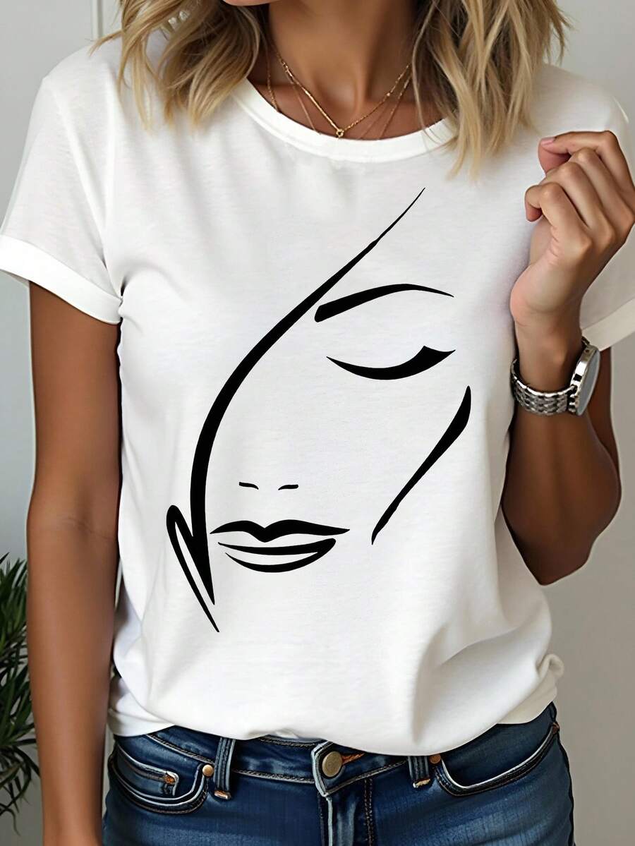 EMERY ROSE Figure Graphic Round Neck Tee Graphic Tees Women Tops