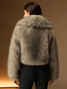 Anewsta Autumn/Winter Slimming Retro Khaki Short Faux Fur Women's Jacket - Khaki - View 2