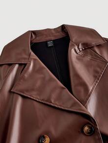 SHEIN MOD Women's Casual Notched Collar Double-Breasted Trench Coat, Autumn/Winter,Halloween Clothes ,Christmas Party Dress,New Year Women's Clothes,Thanksgiving,Belt,Mid-Length Trench Coat,Brown Trench Coat,Casual,Warmth - Brown - View 4